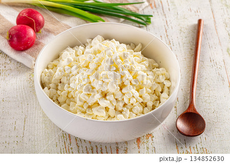 Grain cottage cheese in the bowl 134852630