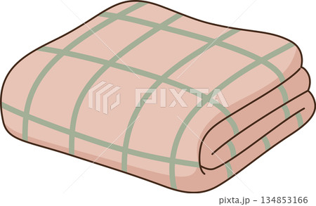 Cute Folded Plaid Blanket Illustration in Pastel Pink and Green for Cozy Rest 134853166