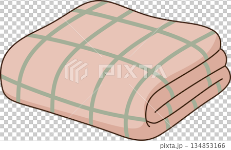 Cute Folded Plaid Blanket Illustration in Pastel Pink and Green for Cozy Rest 134853166