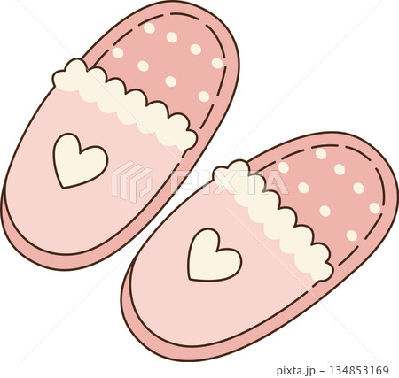 Cute Pink Heart Slippers Illustration for Cozy Home Comfort and Relaxation 134853169
