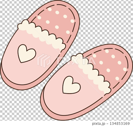 Cute Pink Heart Slippers Illustration for Cozy Home Comfort and Relaxation 134853169