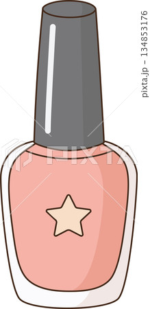 Cute Pastel Pink Nail Polish Bottle Illustration with Star Decoration 134853176