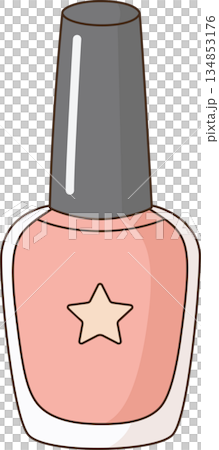 Cute Pastel Pink Nail Polish Bottle Illustration with Star Decoration 134853176