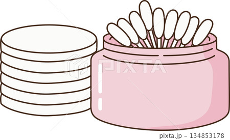 Cute Cotton Pads and Buds in Jar Illustration for Beauty and Skincare 134853178