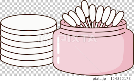 Cute Cotton Pads and Buds in Jar Illustration for Beauty and Skincare 134853178