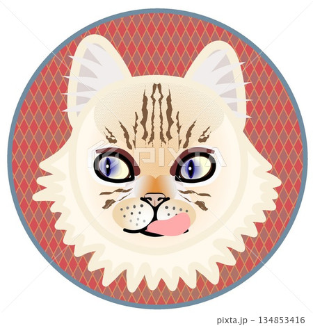 円形背景のついたペルシャ猫の顔のイラスト 134853416