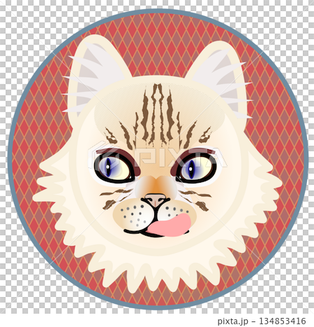 円形背景のついたペルシャ猫の顔のイラスト 134853416