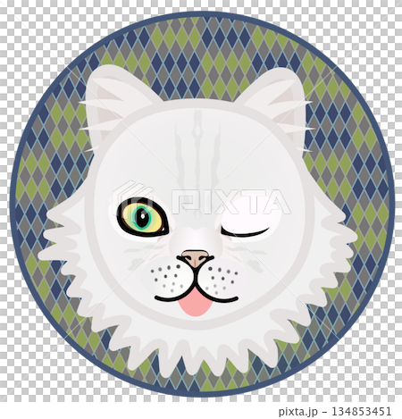 波斯貓臉部插圖，背景為圓形 134853451