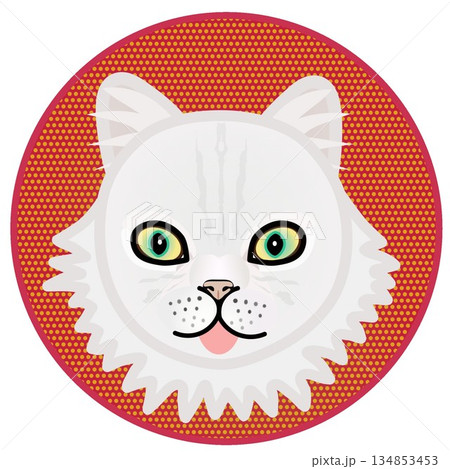 円形背景のついたペルシャ猫の顔のイラスト 134853453
