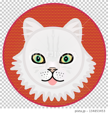 円形背景のついたペルシャ猫の顔のイラスト 134853453