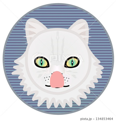 円形背景のついたペルシャ猫の顔のイラスト 134853464
