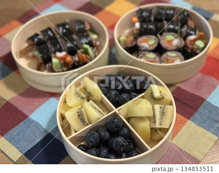 Delicious kimbap rolls filled with fresh vegetables, seasoned rice, and savory proteins, all wrapped in crisp seaweed. A perfect combination of flavor and texture in every bite. Delicious kimbap rolls filled with fresh vegetables, seasoned rice, and savory proteins, all wrapped in crisp seaweed. A perfect combination of flavor and texture in every bite. 134853511