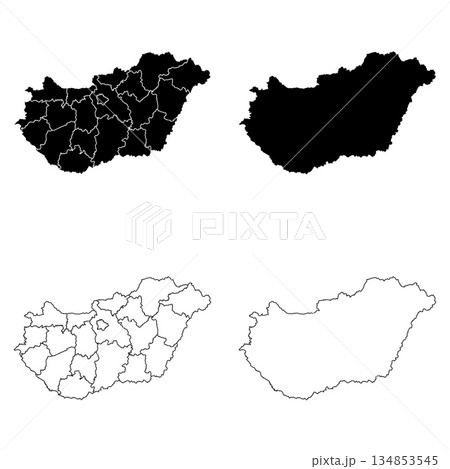 Hungary Outline and Solid Fill Map Set. 134853545