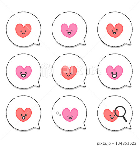 ポジティブな表情のハート　アイコン　セット（吹き出し） 134853622