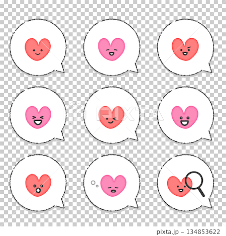 ポジティブな表情のハート　アイコン　セット（吹き出し） 134853622