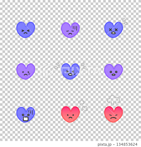 ネガティブな表情のハート　アイコン　セット（カラー） 134853624