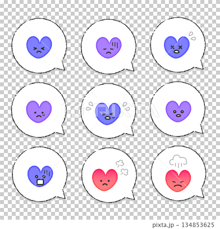 負面表情心型圖示集（對話氣泡） 134853625