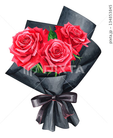 真っ赤なバラの花束　イラスト素材 134853845