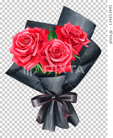 真っ赤なバラの花束　イラスト素材 134853845