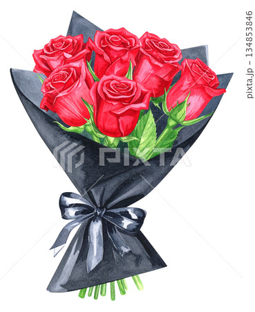 真っ赤なバラの花束　イラスト素材 134853846