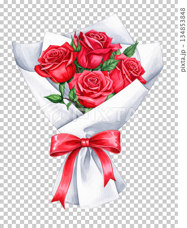 真っ赤なバラの花束　イラスト素材 134853848