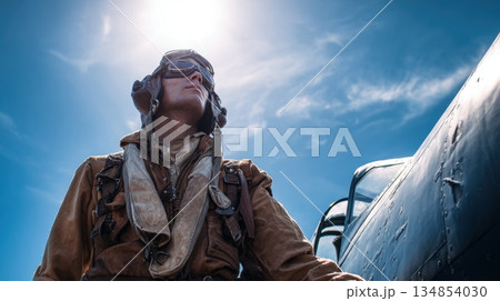 出撃前に空を見つめる飛行服姿の特攻隊員イメージ 134854030