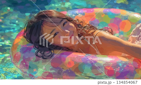 カラフルなビキニで美しいビキニを着た女性 カラフルなビキニで美しいビキニを着た女性 134854067