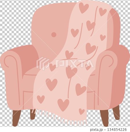 Cozy Pink Armchair with Heart Pattern Blanket Illustration for Valentine's Day Home Decor Cozy Pink Armchair with Heart Pattern Blanket Illustration for Valentine's Day Home Decor 134854226