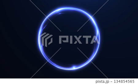 Abstract neon energy orb with glowing blue plasma ring on dark background. Futuristic digital sphere with smooth light flow, minimal sci-fi design for technology, innovation and virtual interface 134854565