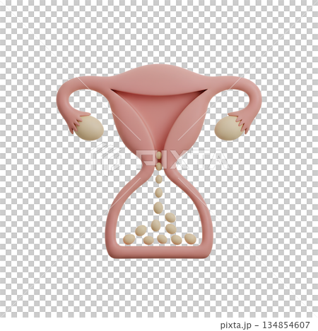 3d conceptual art piece of a woman's biological clock depicted as uterus hourglass with ovaries, symbolizing fertility and time 134854607
