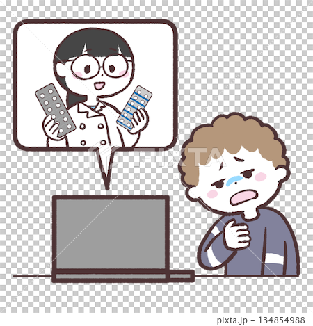 オンライン診療を受ける人のイラスト オンライン診療を受ける人のイラスト 134854988
