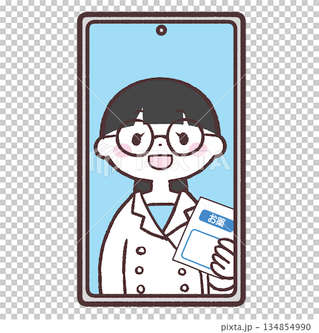 スマホに映る白衣の女性のイラスト 134854990
