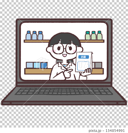 パソコンに映る白衣の女性のイラスト 134854991