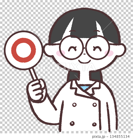 Illustration of a woman in a white coat holding a circle Illustration of a woman in a white coat holding a circle 134855134