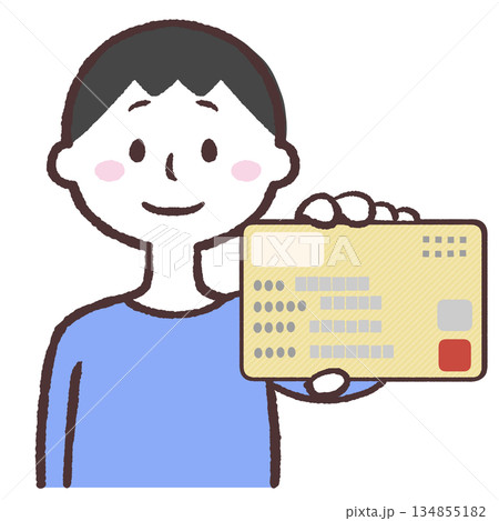 男性が健康保険資格確認証を見せるイラスト 男性が健康保険資格確認証を見せるイラスト 134855182