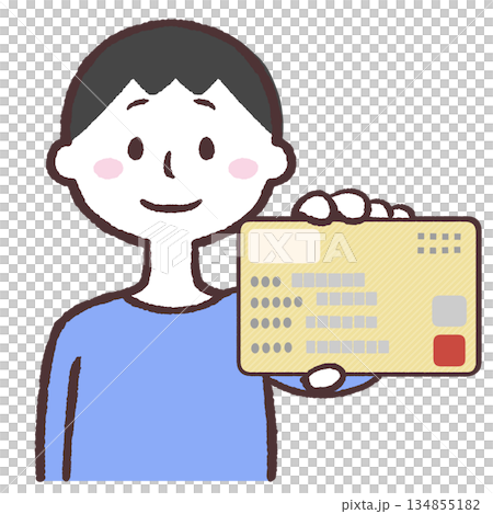 男性が健康保険資格確認証を見せるイラスト 男性が健康保険資格確認証を見せるイラスト 134855182