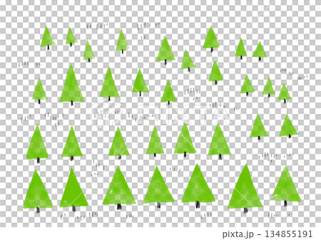 Watercolor illustration set of trees, hand-drawn illustrations, forest background image 134855191