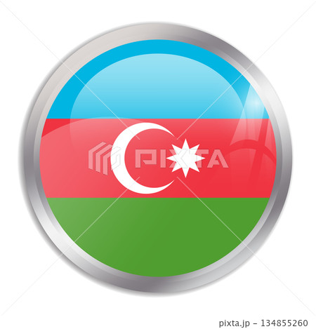 Azerbaijan flag - glossy circle button in metal frame displays a colorful flag of a country cultural identity and heritage. The essence of national pride and unity. Azerbaijan flag - glossy circle button in metal frame displays a colorful flag of a country cultural identity and heritage. The essence of national pride and unity. 134855260