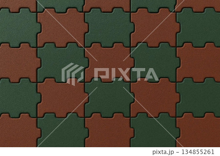 Pattern of Green and Brown Puzzle Pieces Abstract Design 134855261