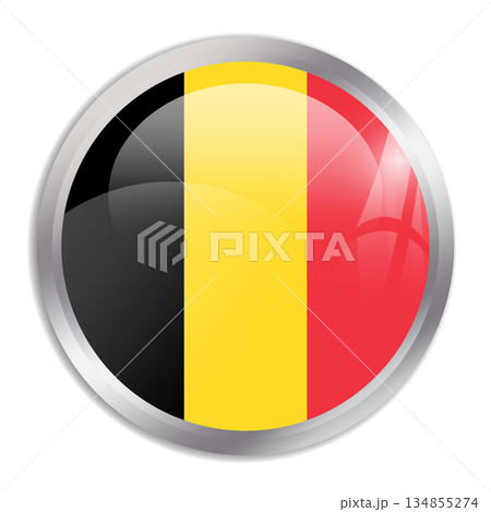 Belgium flag - glossy circle button in metal...のイラスト素材 [134855274] - PIXTA