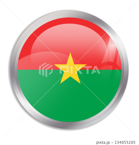Burkina Faso flag - glossy circle button in metal frame displays a colorful flag of a country cultural identity and heritage. The essence of national pride and unity. 134855285