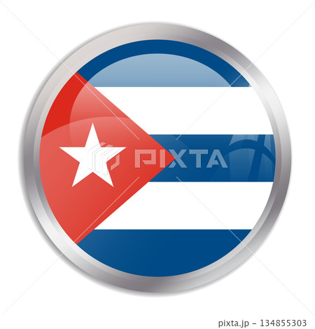Cuba flag - glossy circle button in metal frame displays a colorful flag of a country cultural identity and heritage. The essence of national pride and unity. 134855303