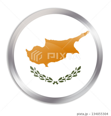 Cyprus flag - glossy circle button in metal frame displays a colorful flag of a country cultural identity and heritage. The essence of national pride and unity. 134855304