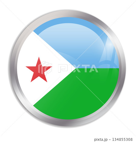 Djibouti flag - glossy circle button in metal frame displays a colorful flag of a country cultural identity and heritage. The essence of national pride and unity. Djibouti flag - glossy circle button in metal frame displays a colorful flag of a country cultural identity and heritage. The essence of national pride and unity. 134855308