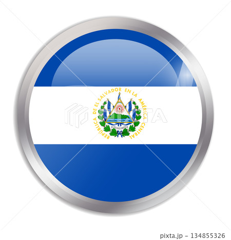 El Salvador flag - glossy circle button in metal frame displays a colorful flag of a country cultural identity and heritage. The essence of national pride and unity. El Salvador flag - glossy circle button in metal frame displays a colorful flag of a country cultural identity and heritage. The essence of national pride and unity. 134855326