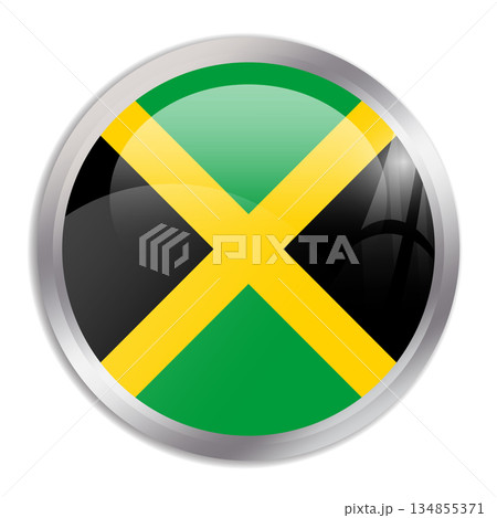 Jamaica flag - glossy circle button in metal frame displays a colorful flag of a country cultural identity and heritage. The essence of national pride and unity. Jamaica flag - glossy circle button in metal frame displays a colorful flag of a country cultural identity and heritage. The essence of national pride and unity. 134855371
