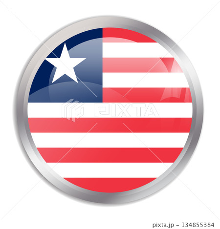 Liberia flag - glossy circle button in metal frame displays a colorful flag of a country cultural identity and heritage. The essence of national pride and unity. Liberia flag - glossy circle button in metal frame displays a colorful flag of a country cultural identity and heritage. The essence of national pride and unity. 134855384