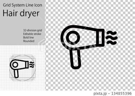 Simple hair dryer icon, logo representing styling hair 134855396