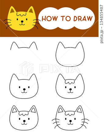 How to draw cute cat face cartoon step by step for learning, kid, education and coloring book How to draw cute cat face cartoon step by step for learning, kid, education and coloring book 134855487