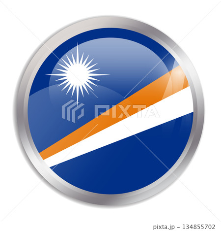 Marshall Islands flag - glossy circle button in metal frame displays a colorful flag of a country cultural identity and heritage. The essence of national pride and unity. Marshall Islands flag - glossy circle button in metal frame displays a colorful flag of a country cultural identity and heritage. The essence of national pride and unity. 134855702